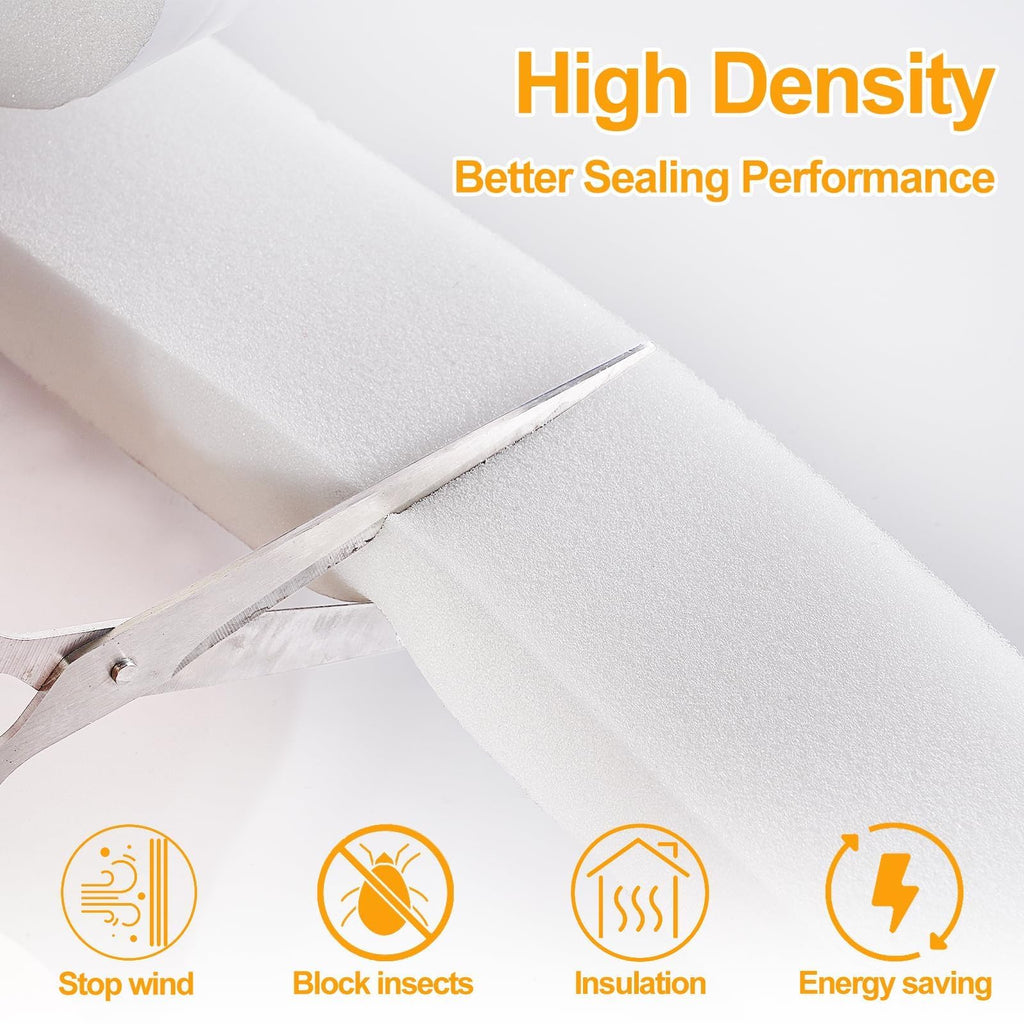 High Density Foam Tape Air Conditioner Window Seal, 1x1 Inch Thick Foam Stripe with Adhesive for Window AC Insulation, Weather Stripping for Doors and Windows Insulation, AC Foam Tape, White