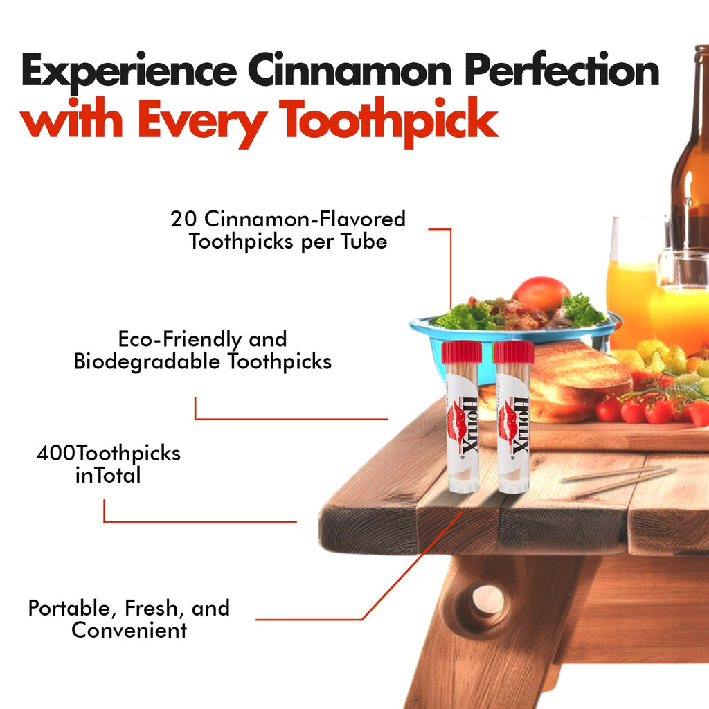 Hotlix Cinnamon Toothpicks (20 Pack 400 total), Flavored Toothpicks, Travel Toothpicks, Toothpicks for Food, Wooden Toothpicks, Fancy Toothpicks for Appetizers, Best Quit Smoking Products, Made in USA