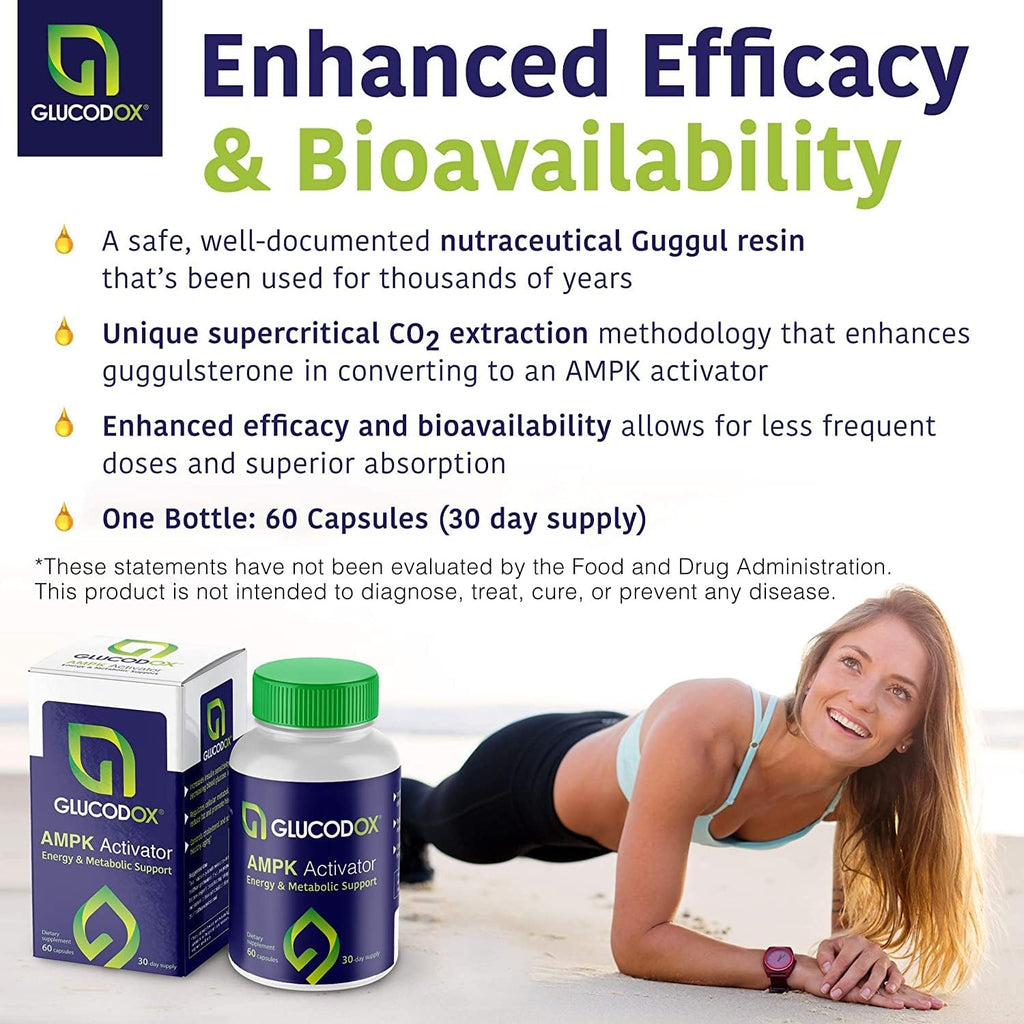 GlucodOX AMPK Activator Supplement – AMPK Enzyme, Metabolism Booster, Guggul Supplement for Body Management & Longevity – Vegan Metabolic Support - 30 Day Supply (60 Capsules)