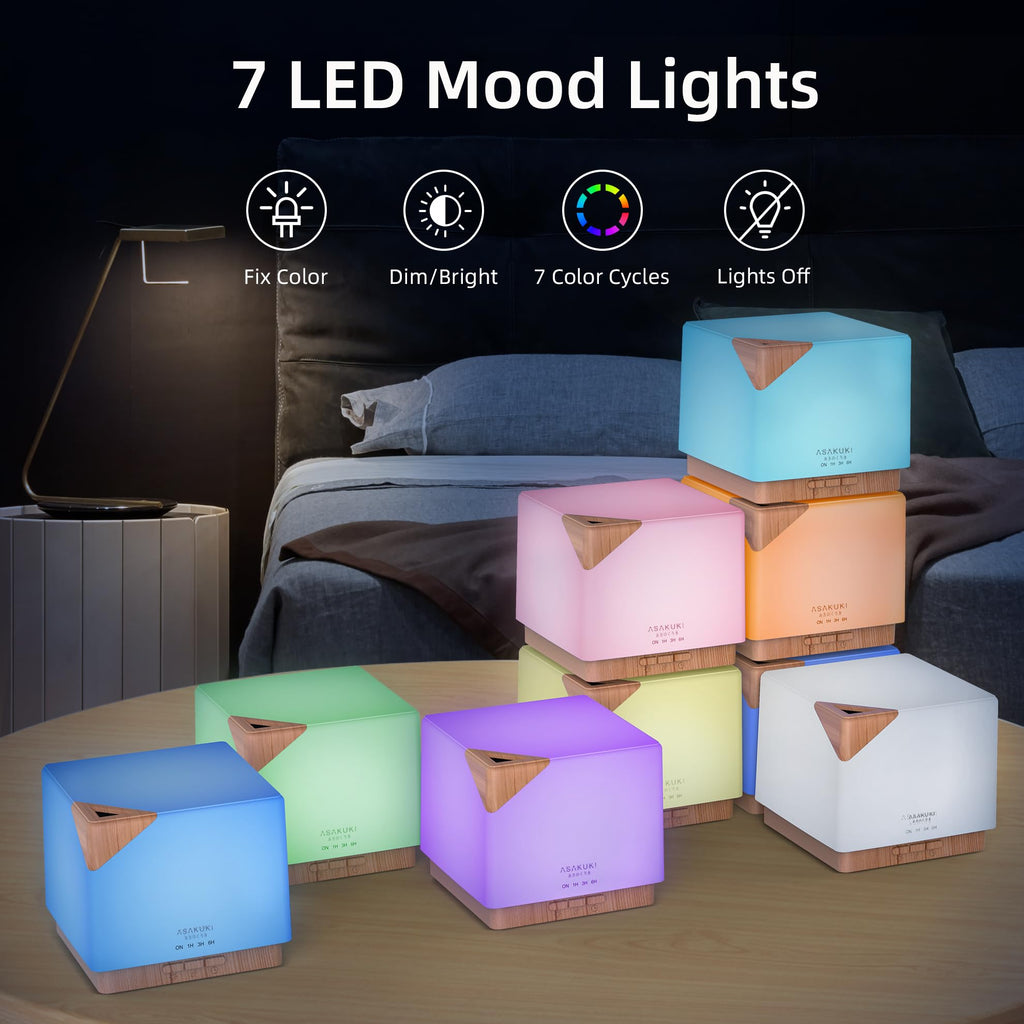 ASAKUKI 700 ml Essential Oil Diffuser for Home and Office, 7 LED Lights Aromatherapy Humidifier with Auto-Off Safety Switch