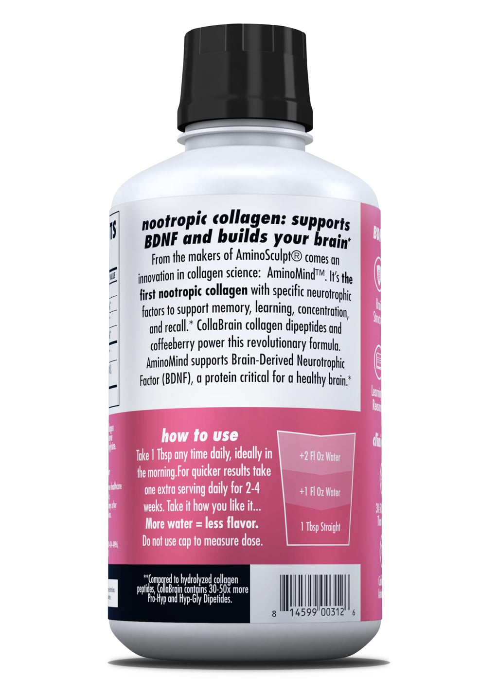 HEALTH DIRECT - AminoMind - Nootropic Collagen Supplement for Brain Health and BDNF - Pro-Hyp & Hyp-Gly Dipeptides, Coffeeberry Antioxidants - BlackBerry - 14 Fl Oz (28 Servings)