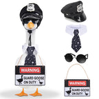 yuboo 4Pcs Police Officer Porch Goose Outfit, Funny Guard Goose Clothes for 23 Inch Large Geese, Includes Hat Sunglasses Tie & Warning Sign, 4th of July Summer Garden Yard Decor
