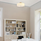 Globe Electric 2-Light Flush Mount Ceiling Light, Matte Brass Finish, White Linen Shade, E26 Base, Dimmable, Minimalist Home Lighting, 60998