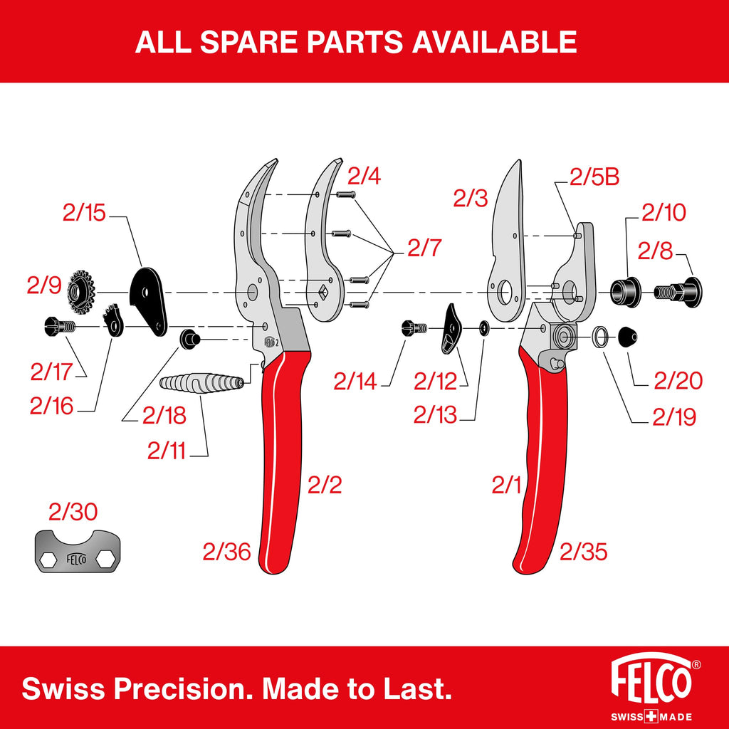 Felco F2 Pruning Shears – 9.25" Swiss-Made Garden Clippers for Professional Pruning | Hand Pruners for Gardening | Garden Tool Cutter with Precision Bypass Blade, Aluminum Body, Replaceable Parts