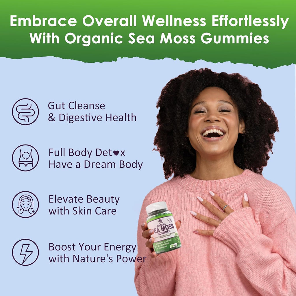 (2 Pack) Sea Moss Gummies - Irish Sea Moss Gummies for Adults & Kids - Advanced Superfood Seamoss Supplement + Bladderwrack, Burdock Root Extract，ACV for Daily Immune, Gut Cleanse, Vegan, Sugar Free