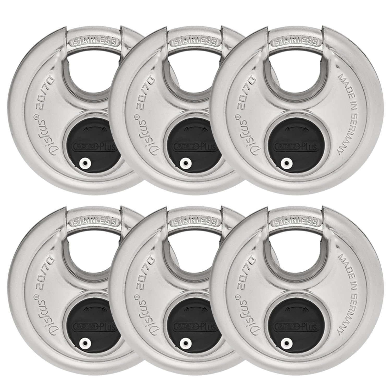 ABUS 20/70 6 Pack Heavy Duty Diskus Storage Padlock with 2 Keys for Storage, Outdoor, Commercial, 2.75in (70mm) Wide, Keyed Alike 323614