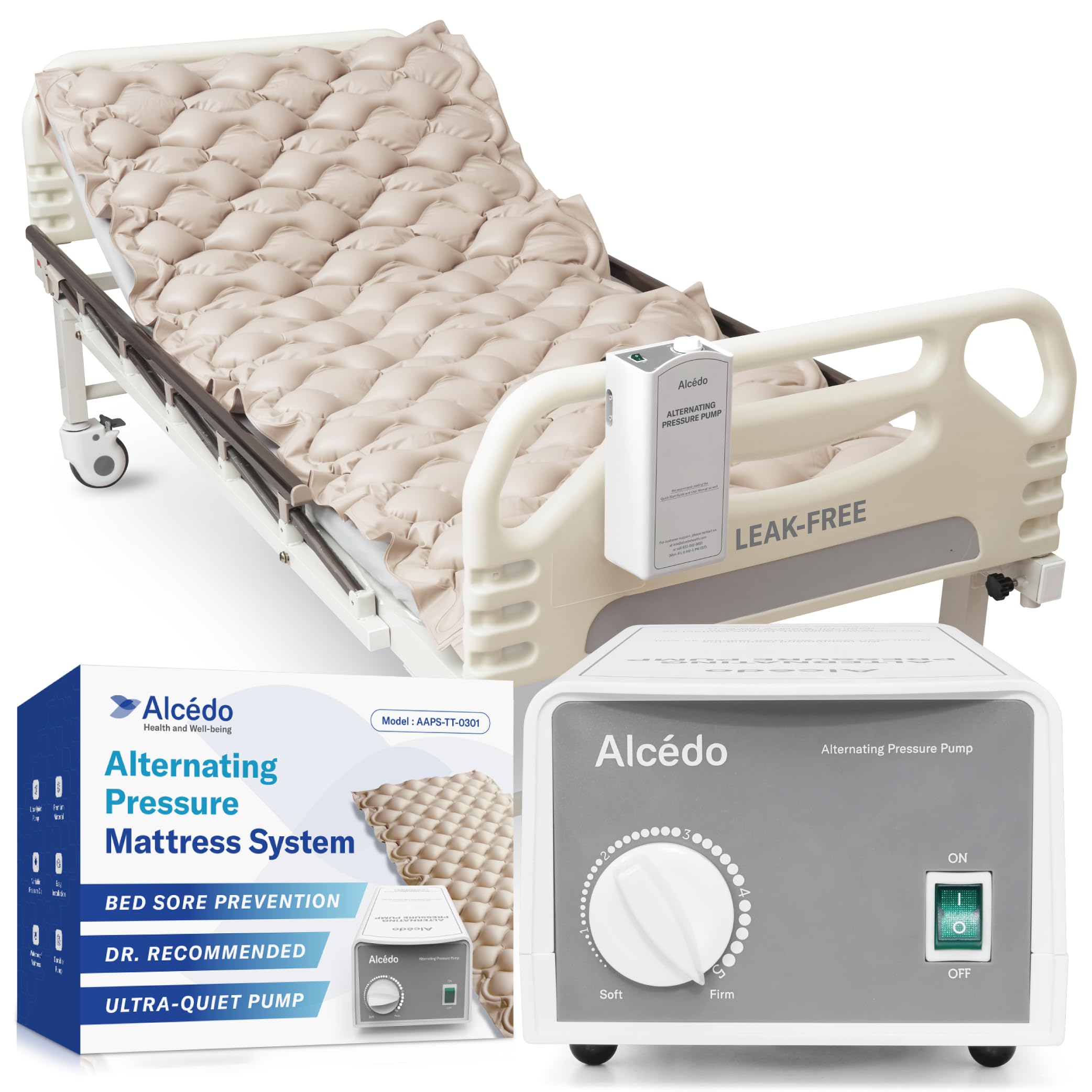 Alcedo Alternating Air Pressure Mattress Pad for Bed Sore and Ulcer Prevention, Hospital & Home Use Medical Mattress Topper for Bedridden Patient, Adjustable Ultra Quiet Pump and Waterproof Cushion