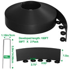 Bonviee 100FT Landscape Edging Kit, 1.5”No-Dig Garden Edging Border with 150 Stainless Steel Stakes, 2 x 50FT Flexible Lawn Edging for Flower Beds, Yard, Tree Rings & Landscaping
