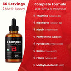 USDA Organic Vitamin B Complex Liquid Drops Sublingual B12 Methycobalamin | B1, B2, B3, B5, B6, B7, B9 | Methylated B Vitamins Complex for Women & Men | Biotin, Niacinamide, Folate & Folic Acid, 2oz
