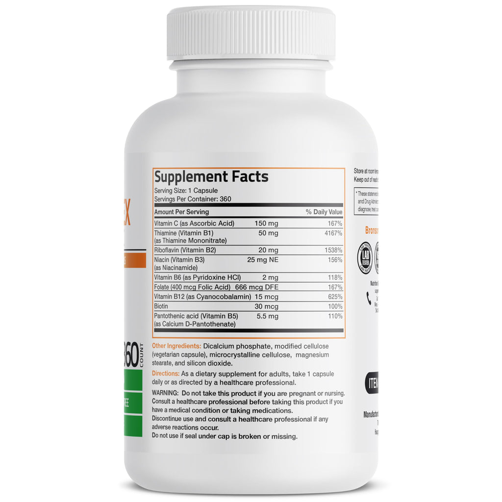 Bronson Vitamin B Complex with Vitamin C - Immune Health, Energy Support & Nervous System Support - Non-GMO, 360 Vegetarian Capsules