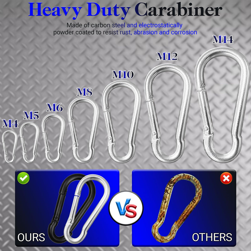 30 Pack 3" Heavy Duty Carabiner Clips, M8 Sliver Galvanized Steel Spring Snap Hooks, Rust-Resistant Keychain Clips for Hammock, Camping, Hiking, Fishing, Swing Set