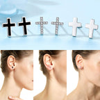 REVEMCN 3-Pair Cross Earrings for Men & Women, Stainless Steel & 925 Silver