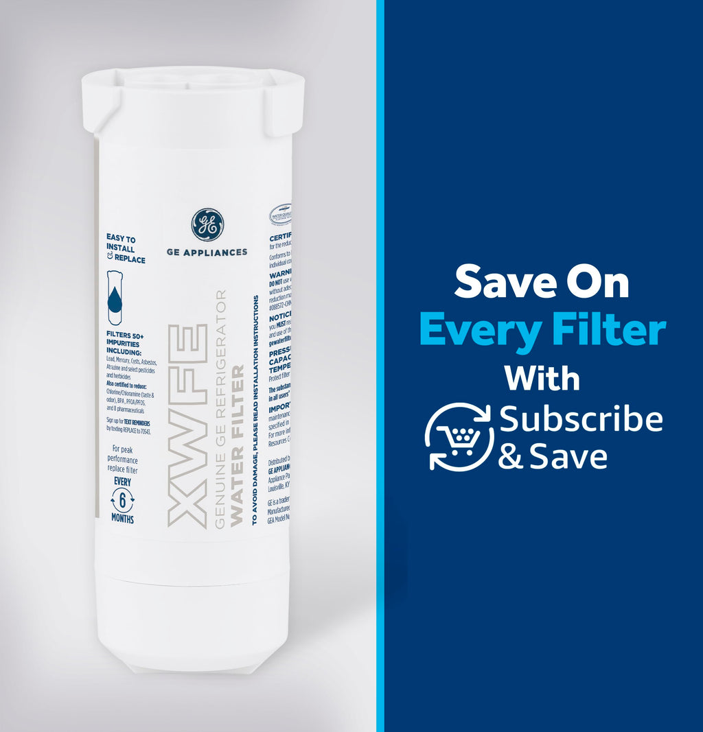 GE XWFE Refrigerator Water Filter, Genuine Replacement Filter, Certified to Reduce Lead, Sulfur, and 50+ Other Impurities, Replace Every 6 Months for Best Results, Pack of 1