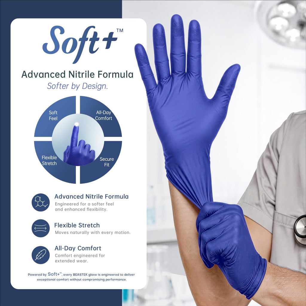 BEASTEK Nitrile Exam Gloves 4Mil Powder-Free Disposable Blue Violet 100Ct M