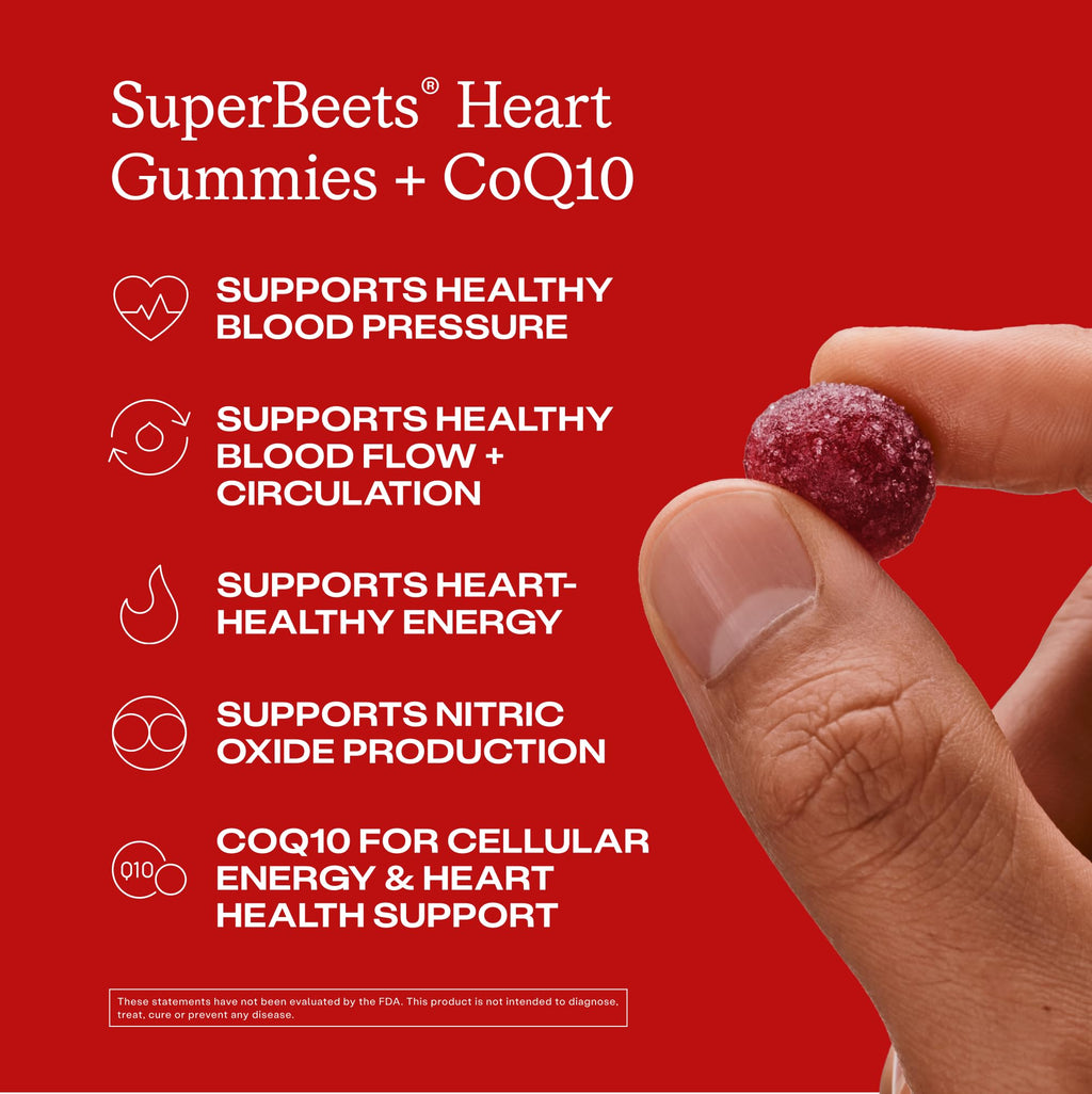 Humann SuperBeets 3-in-1 Heart Gummies - 3x Absorption CoQ10 - Plus Beetroot Extract & Grape Seed Extract for Advanced Heart Health, Cellular Energy & Circulation Support, Vegan, Gluten Free, 60 count