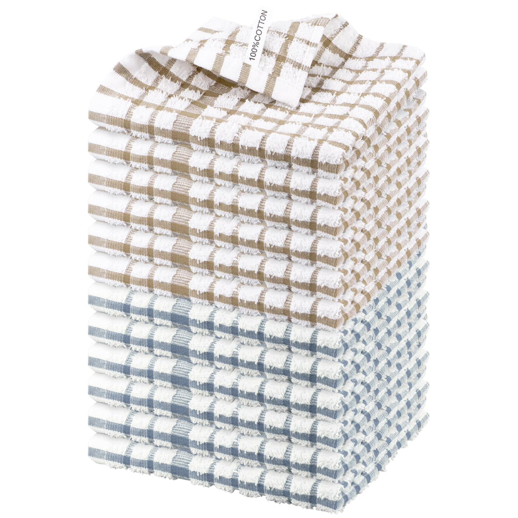 Nialnant 12PCS Dish Cloths,100% Cotton Soft Absorbent Cleaning Rags,Quick Drying Dish Towels for Kitchen,Washing Dishes-Blue Plaid+Yellow Plaid,12x12in