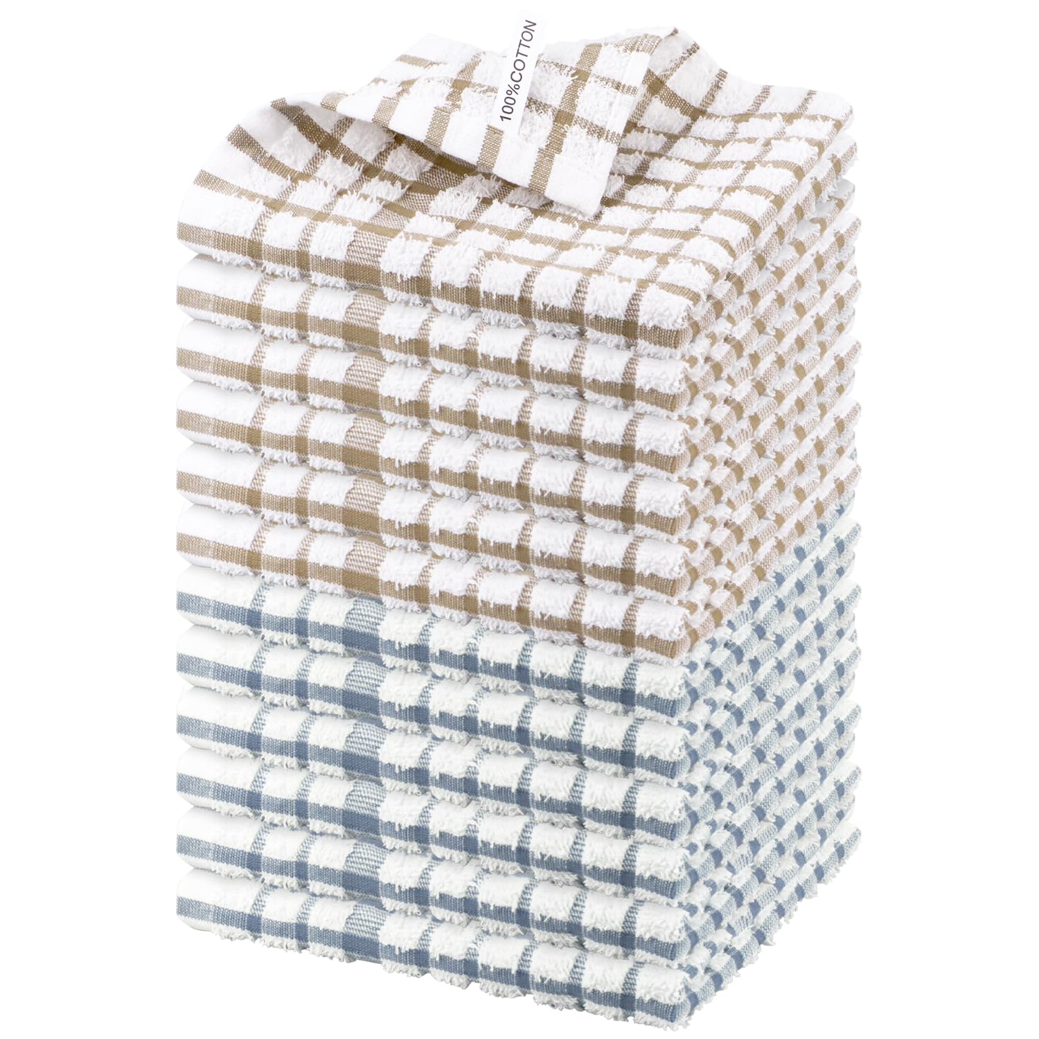Nialnant 12PCS Dish Cloths,100% Cotton Soft Absorbent Cleaning Rags,Quick Drying Dish Towels for Kitchen,Washing Dishes-Blue Plaid+Yellow Plaid,12x12in