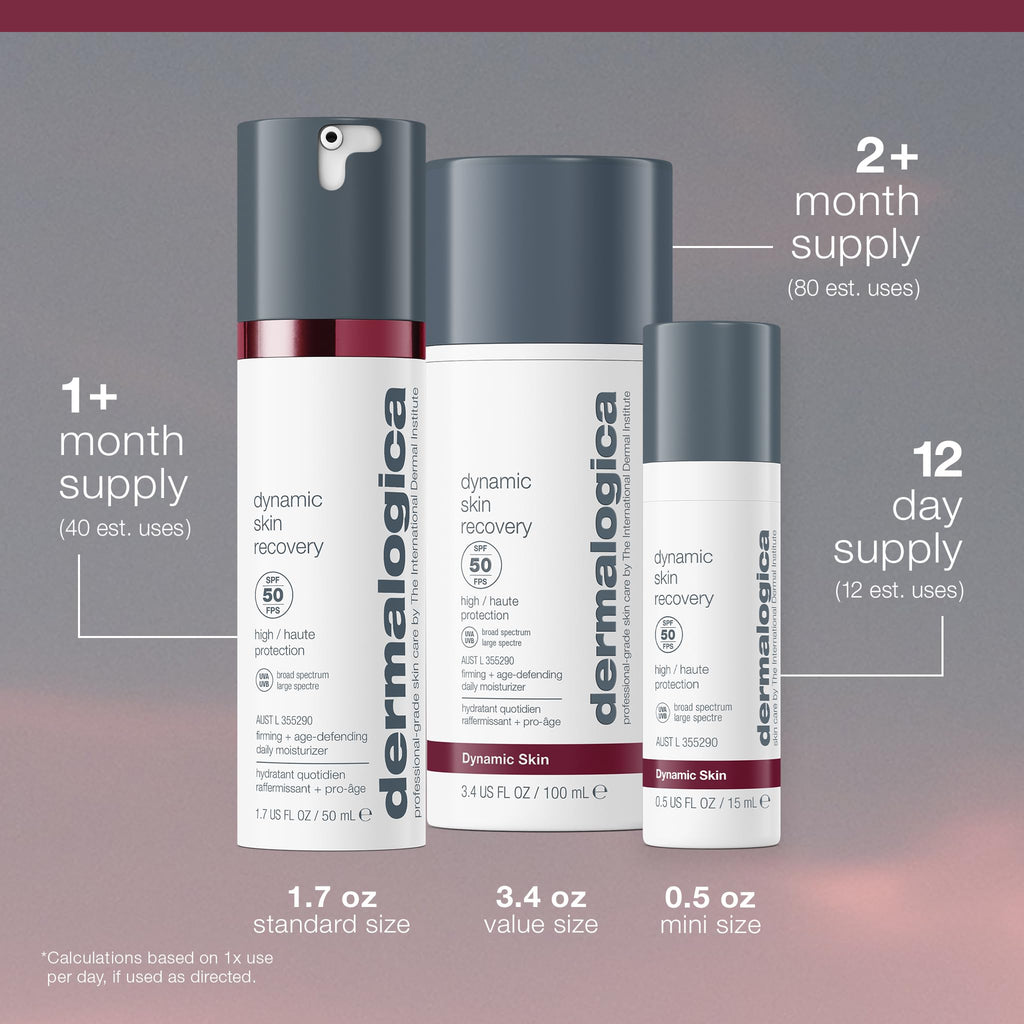 Dermalogica Dynamic Skin Recovery SPF50, Anti-Aging Face Sunscreen Moisturizer, Medium-Weight Non-Greasy Broad Spectrum, 1.7 Fl Oz
