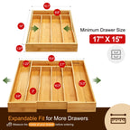 oridom Expandable Bamboo Kitchen Drawer Organizer for Cutlery and Utensils, Adjustable Bamboo Wood Cutlery Tray in Drawer for Flatware and Silverware in Kitchen, (Natural)