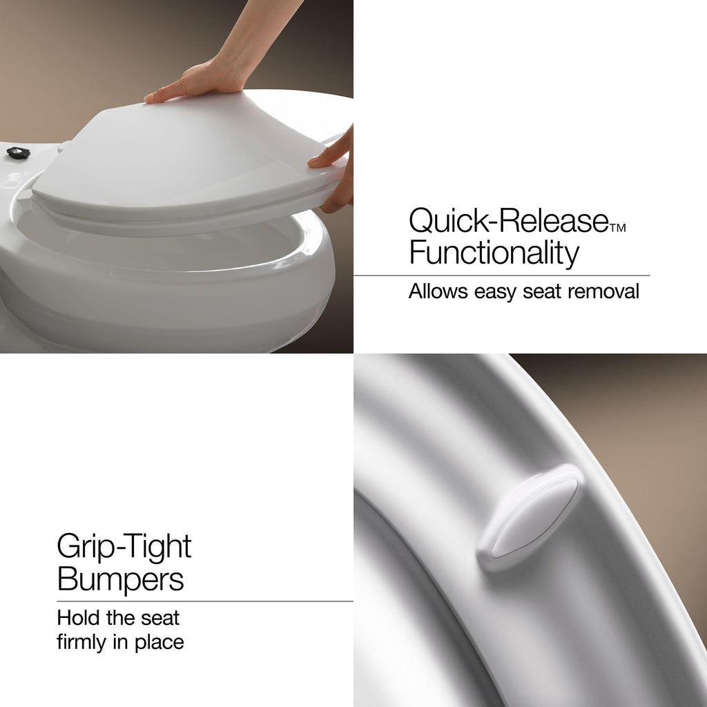 KOHLER 25876-0 Hyten 3" Height, Elevated Soft Close Round Toilet Seat, Contoured Seat with Grip-Tight Bumpers, Quick-Attach Hardware, White