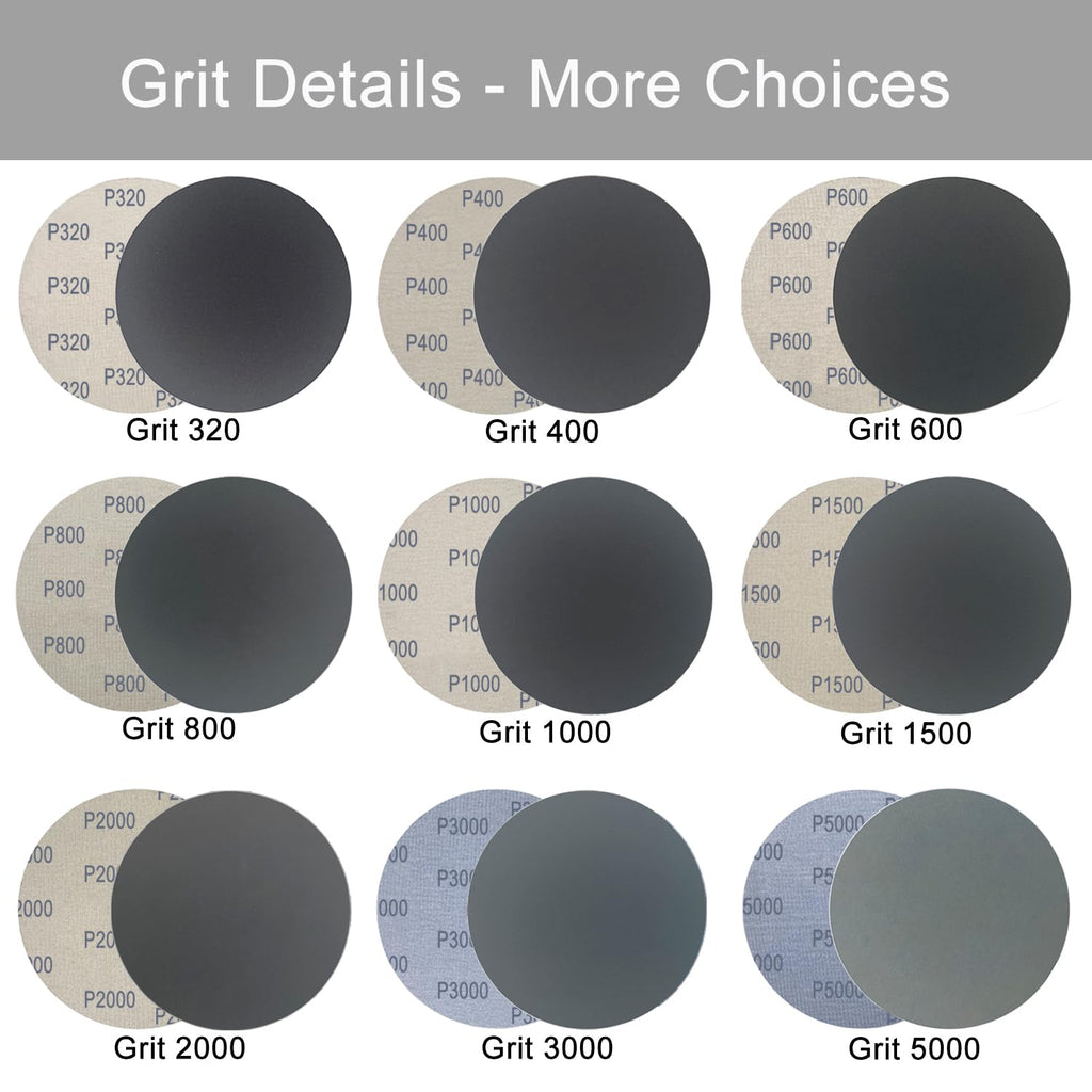 6 Inch 50 Pcs Wet Dry Sanding Discs Hook and Loop, 320 400 600 800 1000 Assorted Grit Waterproof Sandpaper Silicon Carbide for Random Orbital Sander, Automotive Wood Metal Polishing & Sanding