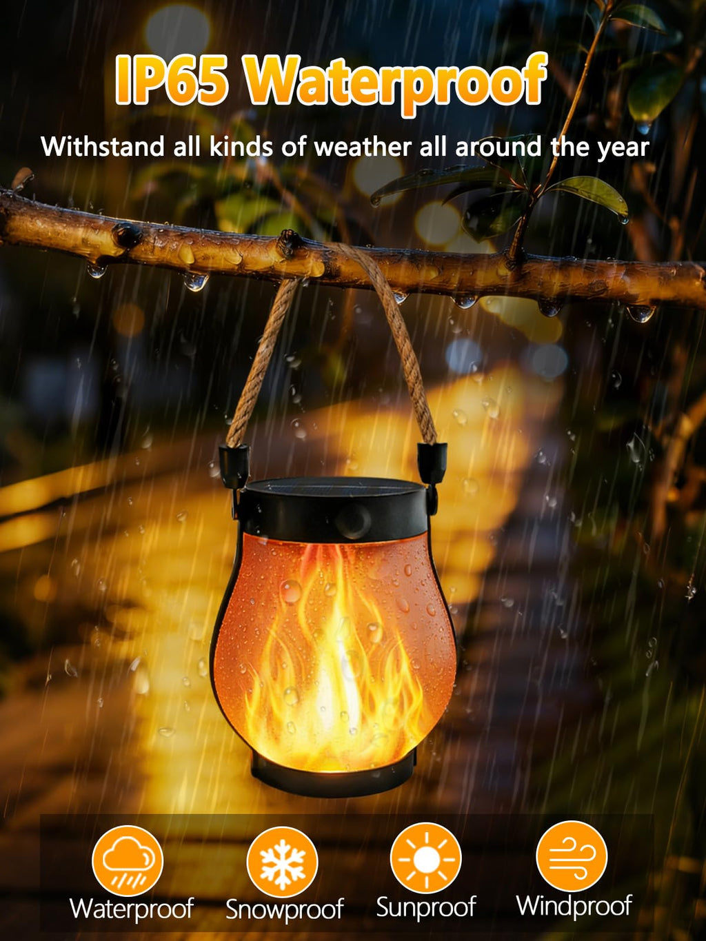 1 Pack Solar Lights Outdoor Waterproof, Solar Lantern with Dancing Flame, 2 Lighting Modes, Dual Charging USB & Solar Powered, with Hanging Rope Handle for Patio Yard Garden Tree Tabletop Decor