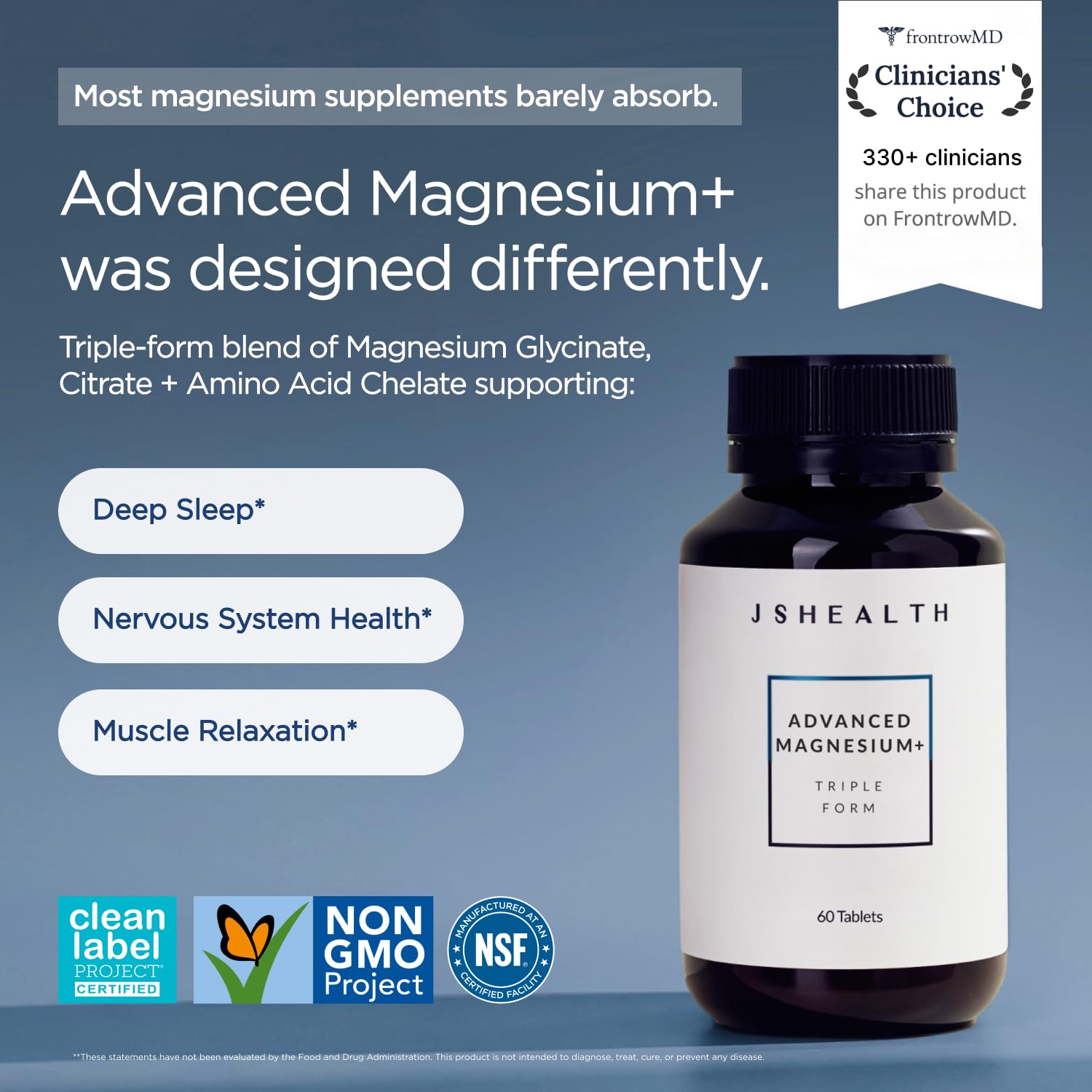 JSHealth Magnesium Supplement for Sleep. 400mg Triple-Form Glycinate, Citrate, Amino Acid Chelate. By Nutritionist Jessica Sepel (120 Tablets)