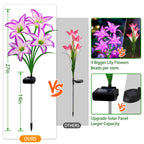 Solar Garden Lights 4 Pack 16 Purple Lily Flowers, Gifts for Mom Woman Birthday Outdoor Solar Flower Lights,Cemetery Flowers for Grave - Decorative Lilies for Yard, Patio, Pathway Decorations