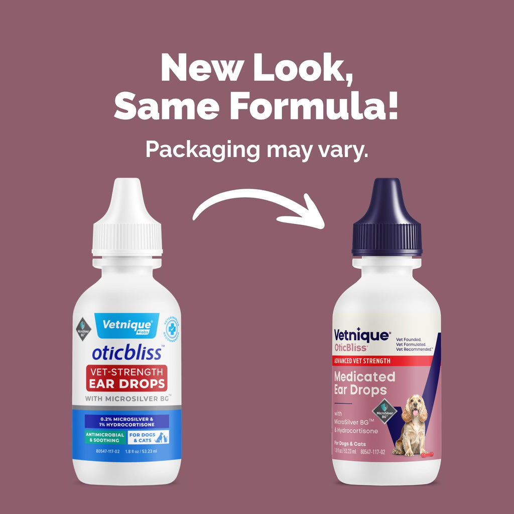 Vetnique Oticbliss Cat & Dog Ear Infection Treatment | Dog Ear Allergy Relief Drops, MicroSilver Yeast Infection Treatment for Dogs, Hydrocortisone for Itching, Redness Swelling (Ear Infection Drops)
