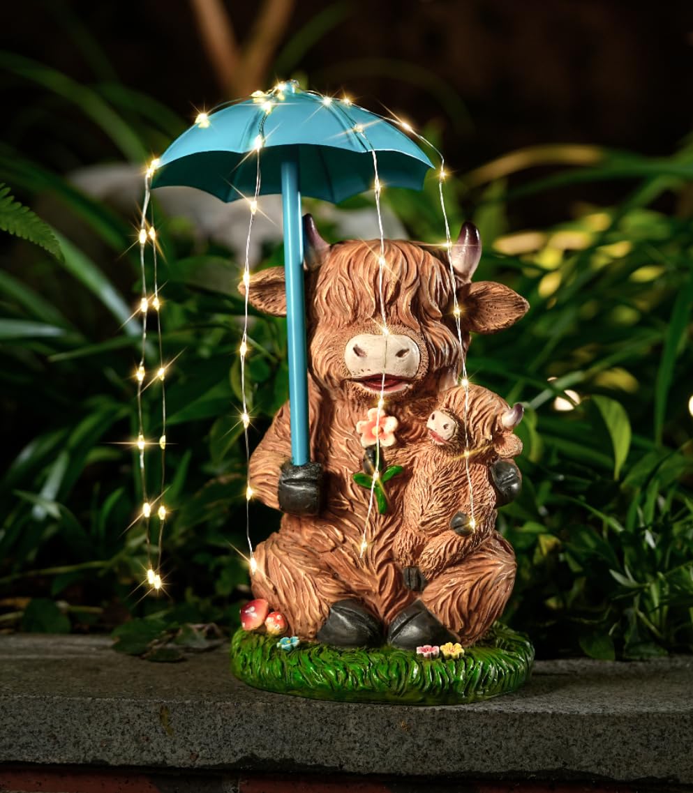 Joint Honglin Outdoor Highland Cow Garden Statue with String Lights