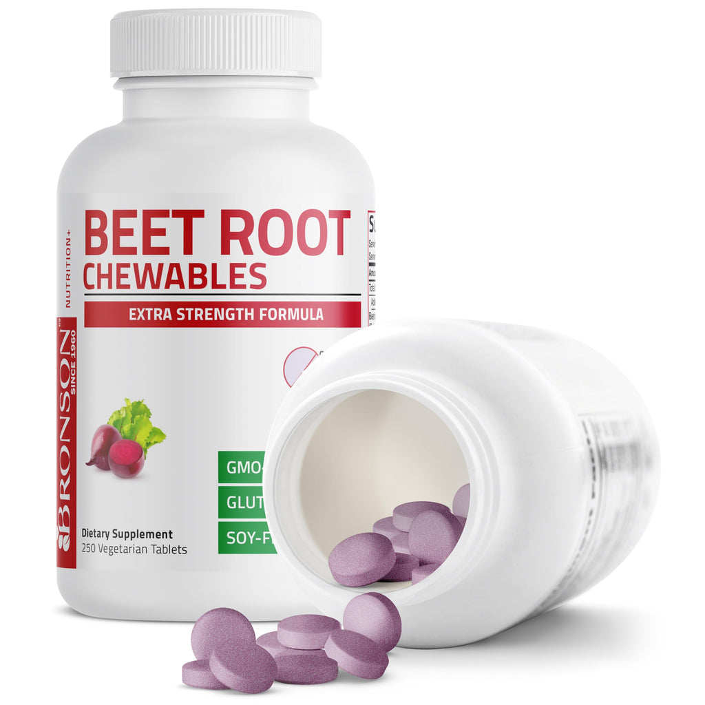 Bronson Beet Root Chewables, Grape Flavored - Extra Strength Per Serving Circulation Support Heart Health & Stamina, Non-GMO, 250 Vegetarian Grape Flavored Chewable Tablets