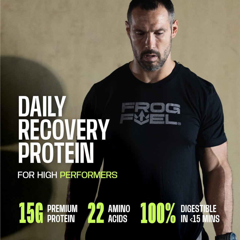 Frog Fuel Power Regular Complete Liquid Protein Shot, 15g, Nano Hydrolyzed & Grass Fed Collagen, Post Workout, Gluten Free, Fat & Sugar Free, 22 Amino Acids, 0 Carbs, Berry, 24 Pack