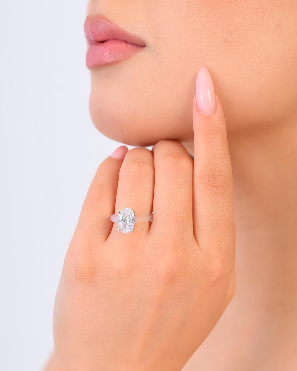 Rinfit Thin Silicone Ring with CZ, Gift Box - Frosted Clear/Oval, Size 7