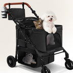 Dog Stroller for Small Pets, All-Terrain 4-Wheel Cat & Dog Carrier with 360° Front Wheels, Adjustable Handle & Canopy|Cup Holder & Storage Basket|Foldable in One Step|Ventilated Design for Comfort
