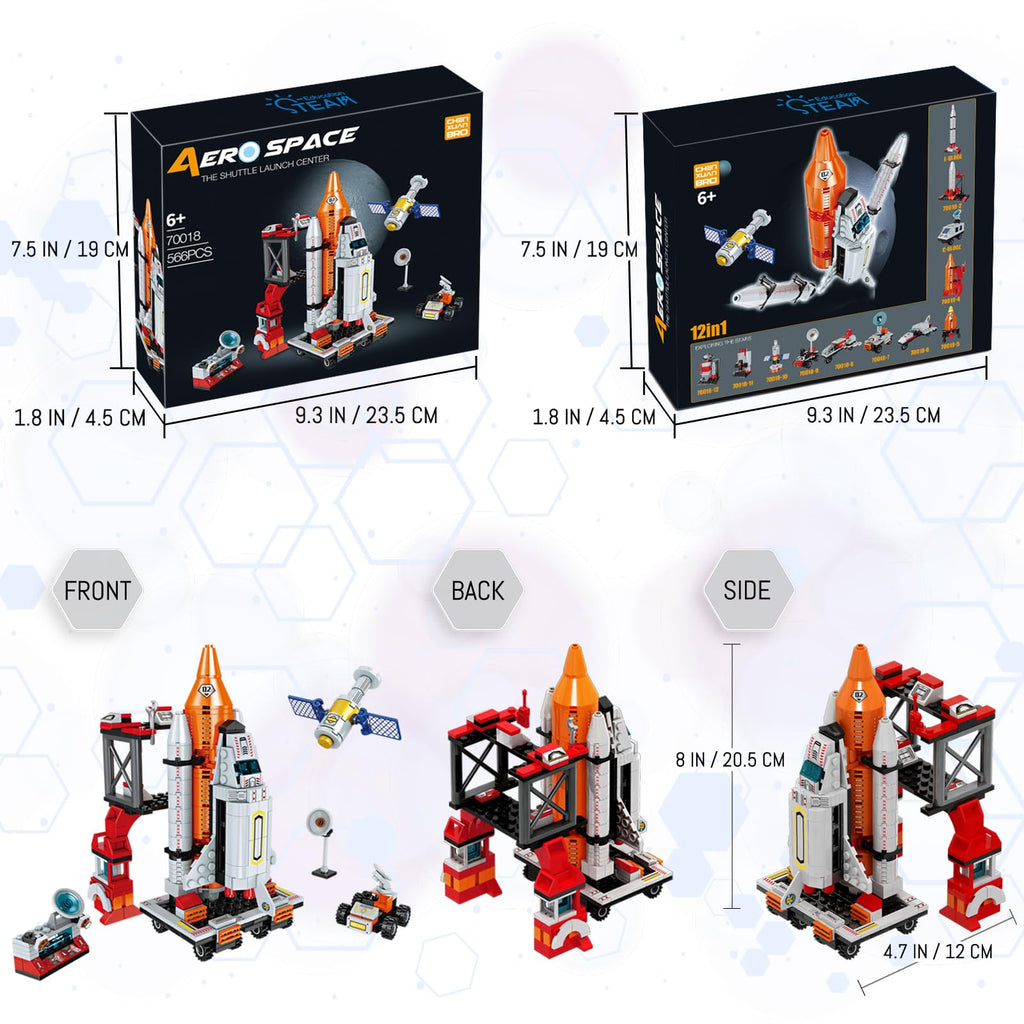 Space Exploration Shuttle Toys for 6 7 8 9 10 11 12 Year Old Boys 12-in-1 STEM Aerospace Building Kit Toy with Heavy Transport Rocket and Launcher Best Gifts for 6-12 Year Old Boys (566 PCS)