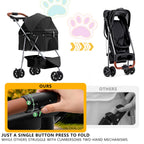 Pet Stroller for Small/Medium Dogs and Cats, Foldable 3 Wheel Jogger with One-Click Fold, Breathable Mesh, Storage Basket, Cup Holder, Weather Cover, Black (Black)