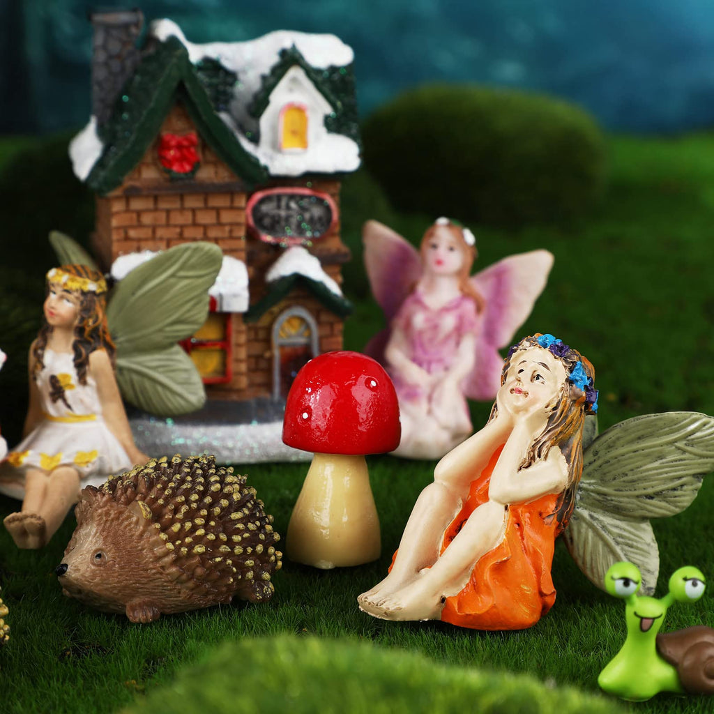 Roowest 16 Pcs Garden Accessories Miniatures Fairies Kit Resin Hedgehogs Cute Tiny Mushroom Miniature Figurines Mini Garden Micro Landscape Ornaments for Lawn Yard Home Outdoor Decorations