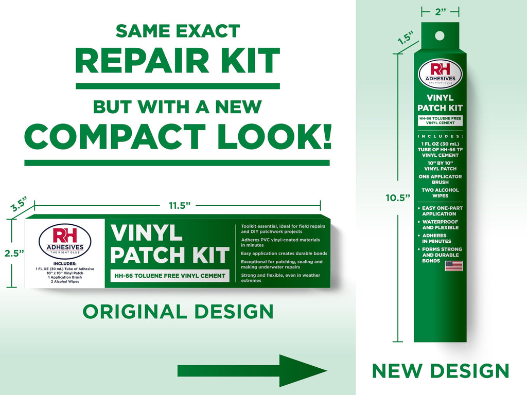 RH Adhesives Vinyl Patch Kit with 10" x 10" Reinforced Flexible PVC, 1 oz. Tube of HH-66 TF Vinyl Cement, Applicator Brush, Alcohol Wipes (White, Midweight PVC (14 oz.))