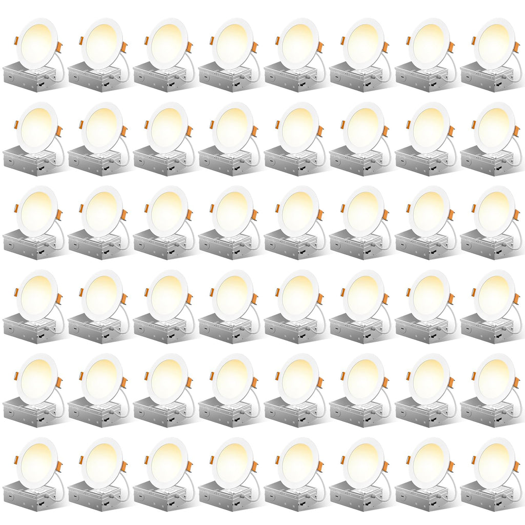 FREELICHT 48 Pack 4 Inch 5CCT Ultra-Thin LED Recessed Ceiling Light with Junction Box, 2700K/3000K/3500K/4000K/5000K Selectable, 700LM Brightness, Dimmable Canless Wafer Downlight, 10WEqv90W-ETL&FCC