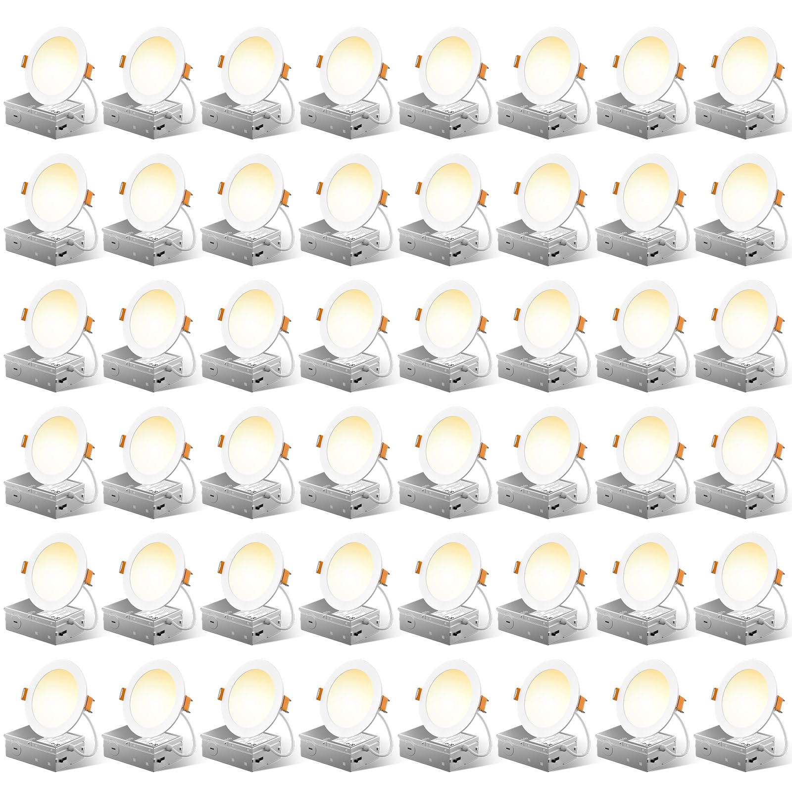 FREELICHT 48 Pack 4 Inch 5CCT Ultra-Thin LED Recessed Ceiling Light with Junction Box, 2700K/3000K/3500K/4000K/5000K Selectable, 700LM Brightness, Dimmable Canless Wafer Downlight, 10WEqv90W-ETL&FCC