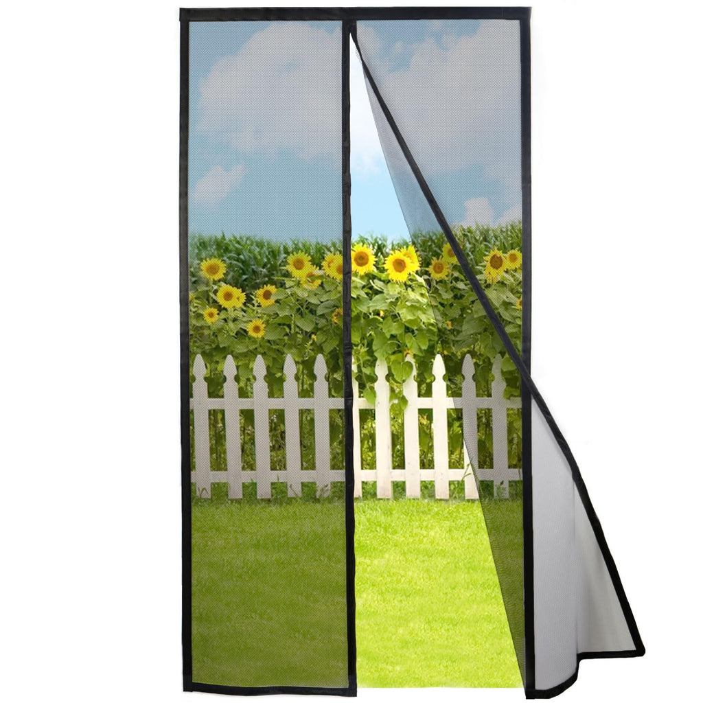 Risareyi Magnetic Screen Door Self Closing, 65 x 70 inches, Black Upgraded Polyester Thicken Mesh Mosquito Net for Patio Door, with Magnets, Keep Bugs Out, with Hook Tape