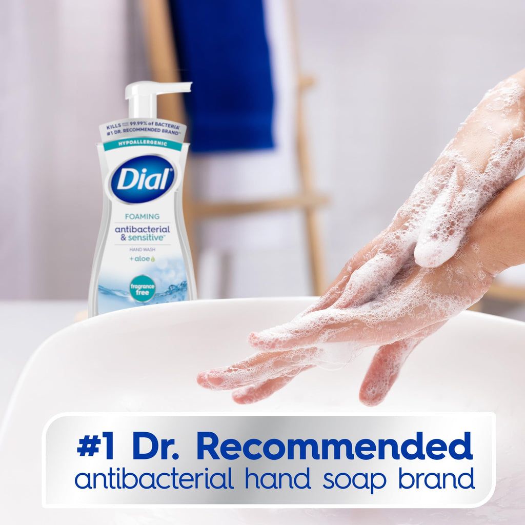 Dial Antibacterial Defense Foaming Hand Soap + Aloe, Fragrance Free, 7.5 Fl Oz (Pack of 6), Dermatologist-Tested Hand Wash, Gentle on Skin