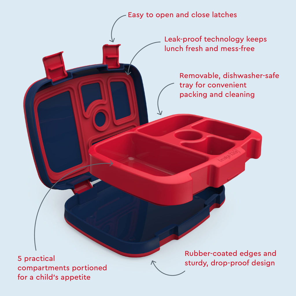 Bentgo Kids Prints Leak-Proof, 5-Compartment Bento-Style Kids Lunch Box - Ideal Portion Sizes for Ages 3-7, Durable, Drop-Proof, Dishwasher Safe, & PFAS & BPA-Free Materials (Rocket)
