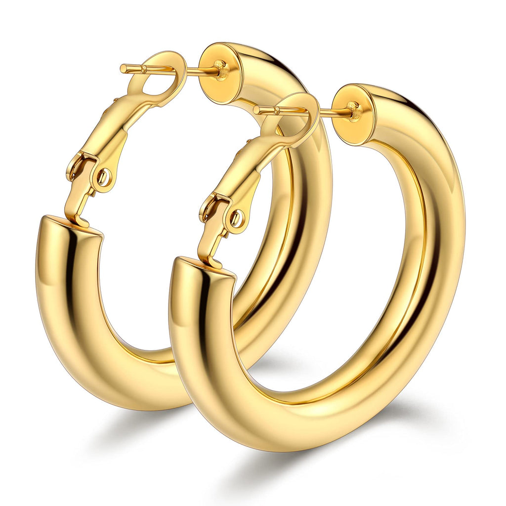 Bestyle 5mm Thick Gold Hoop Earrings Lightweight Chunky Hoop Earrings Hollow Tube Hypoallergenic Trendy Stainless Steel Eearrings for Women 40mm