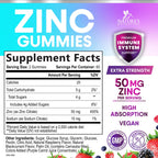 Zinc Gummies 50mg Per Serving - Immune Skin & Bone Support Health Gummy - Premium Antioxidant Chewable, High Absorption Vegan, Best Zinc Supplements Vitamin for Adults, Tasty Berry Flavor, 120 Gummies