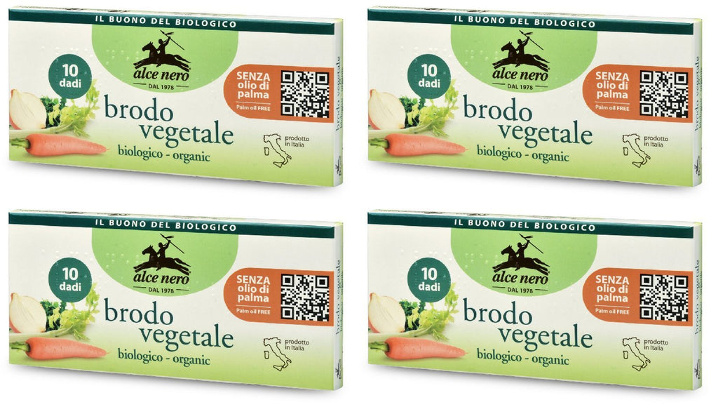 Alce Nero: "Brodo Vegetale" Organic Bouillon Cubes Pack of 10, 10g Each Pack of 4 [ Italian Import ]