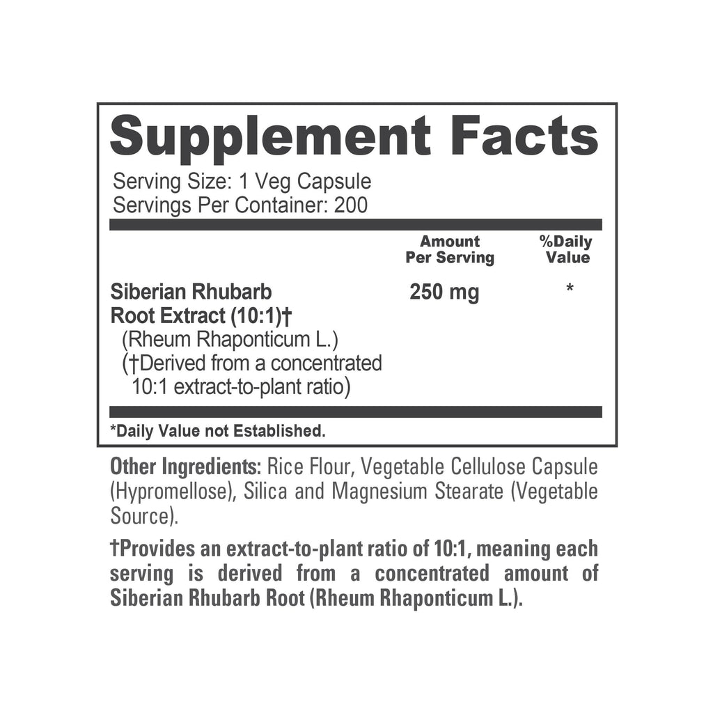 NusaPure Siberian Rhubarb, 250 mg, 200 Veg Capsules (Non-GMO, Vegan)