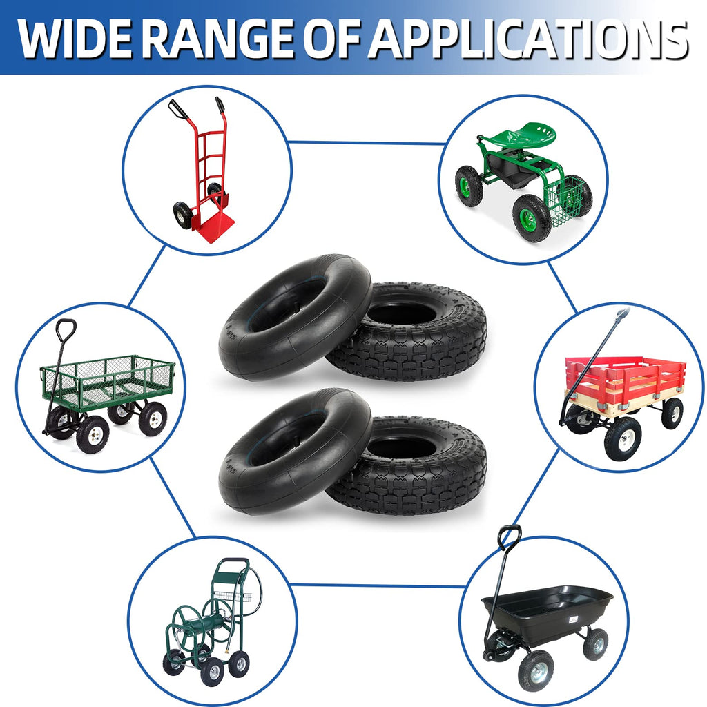 GICOOL 4.10/3.50-4 Replacement Tire and Inner Tube Set, 2 Pack, 10" Heavy Duty Tire and Tube, TR-13 Straight Valve Stem, for Hand Truck Trolley Dolly Garden Wagon Cart Wheel Replacement