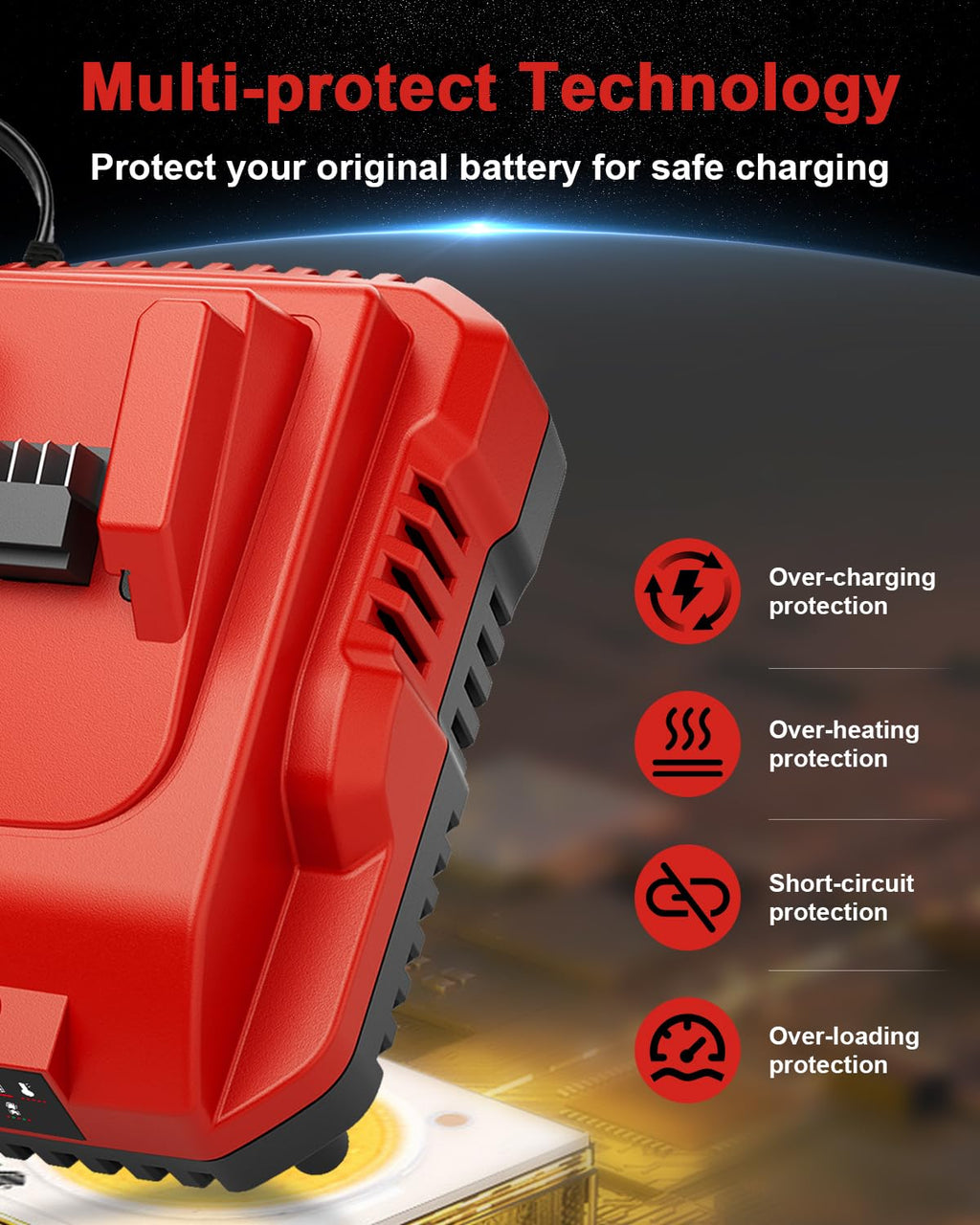 TOMORTOOL 2-Pack 18V 6.0Ah Replacement for Milwaukee M-18 Battery and 1 Charger(red)