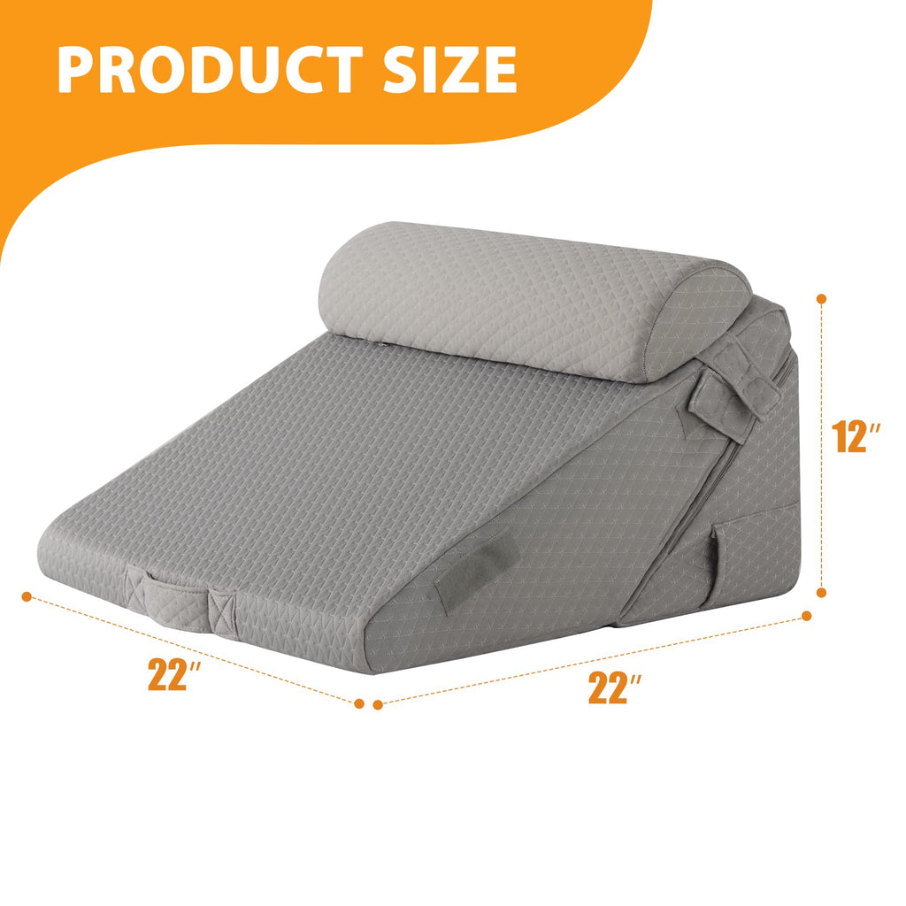 Ruqmuis 3PCS Wedge Pillow Set for After Surgery, Adjustable 9&12 Inch Bed Wedge Pillow for Sleeping, Incline Pillow Wedge for Headboard, Post Surgery, Acid Reflux, Neck&Back Support, Grey